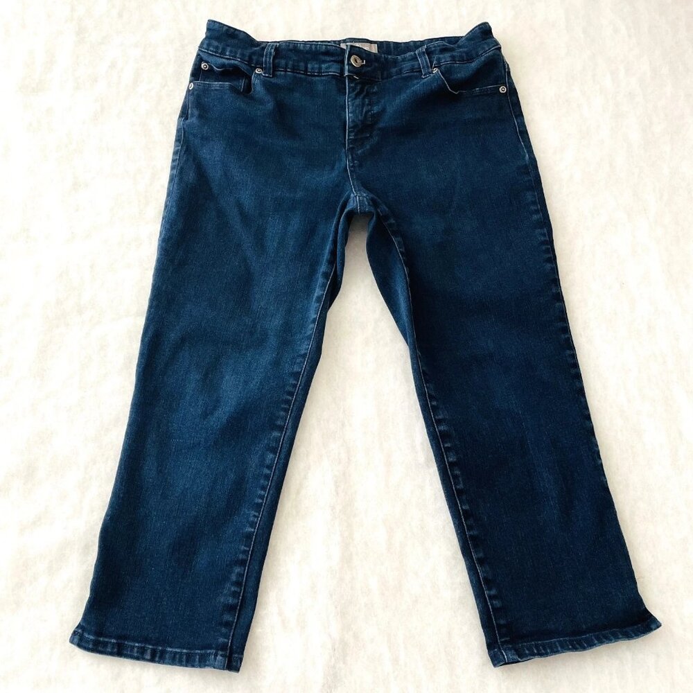 So Slimming By Chico's Womens Denim Blue 5 Pocket Mid Rise Crop Jeans Sz 2 US L